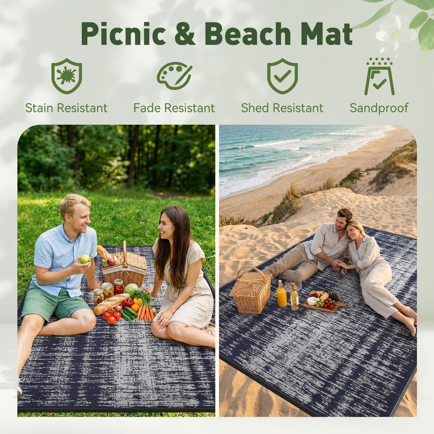 MontVoo Outdoor Rug Waterproof 5x8 ft Outdoor Patio Rug Mat Reversible Plastic Straw Outside Rug Carpet Outdoor Rugs for RV Camping Picnic Beach Balcony Porch Deck