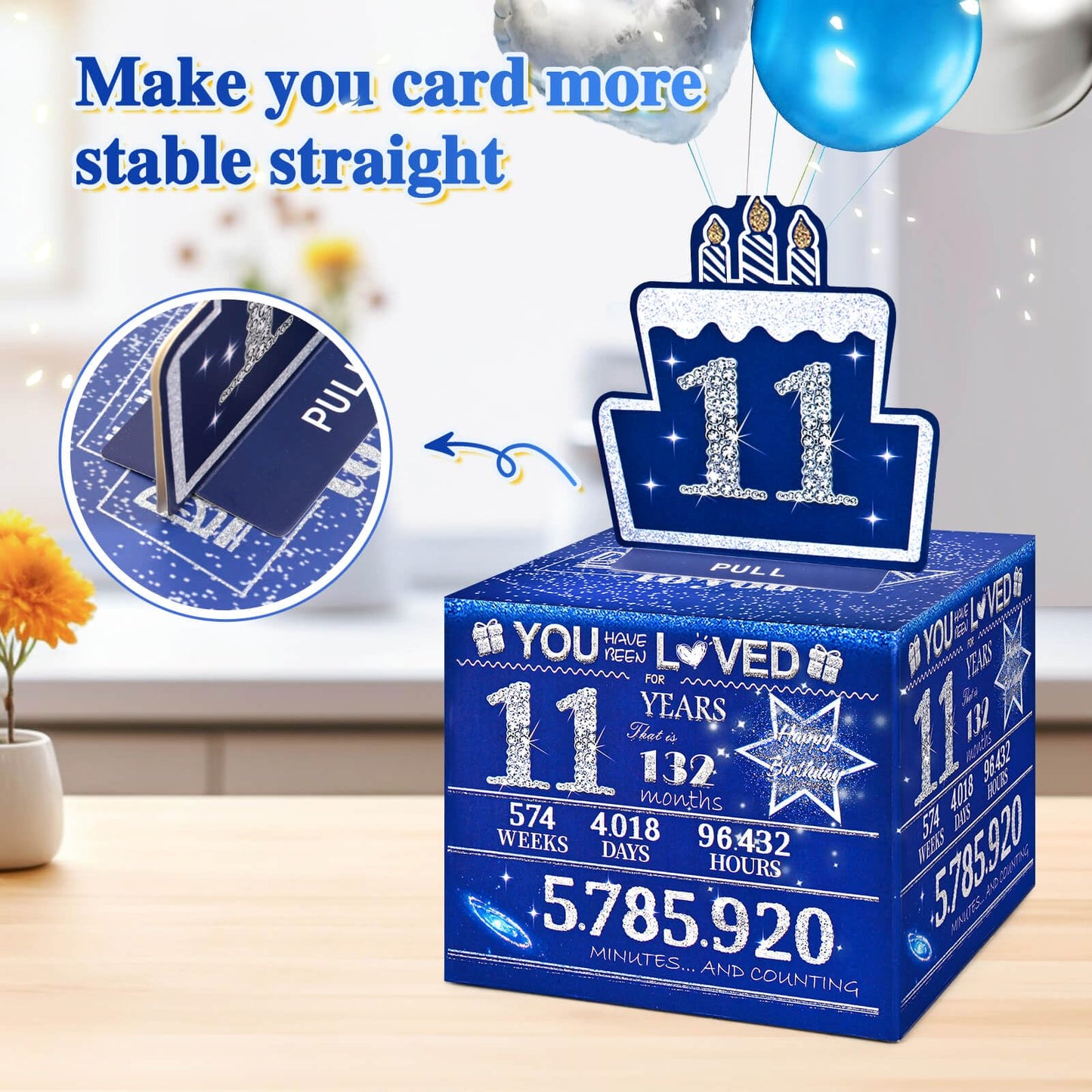 TOYEISHI 11 Happy Birthday Money Box for Cash Gift, 11th Birthday Decorations for Boys and Girls, Gifts for 11 Year Old Boy, Boy Gift Ideas, Cool Things for Teen -Blue with 100PCS Bags