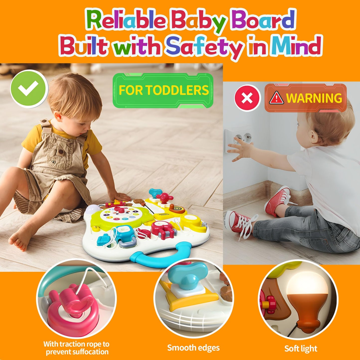 ROHSCE 2025 New Montessori Busy Board Sensory Toys for Toddlers 1-3, 13 Activity Music & Led Light Up Montessori Toys for 2+ Year Old, Birthday Gifts for Toddlers, Travel Toys for 2 Year Old