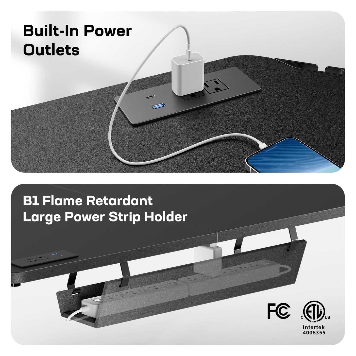 HUANUO 63″ Dual Motor L-Shaped Standing Desk, Built-in Power Outlets, Electric Height Adjustable Corner Computer Desk, Large Power Strip Holder, Sit Stand Up Desk with 3 Preset Heights, Black