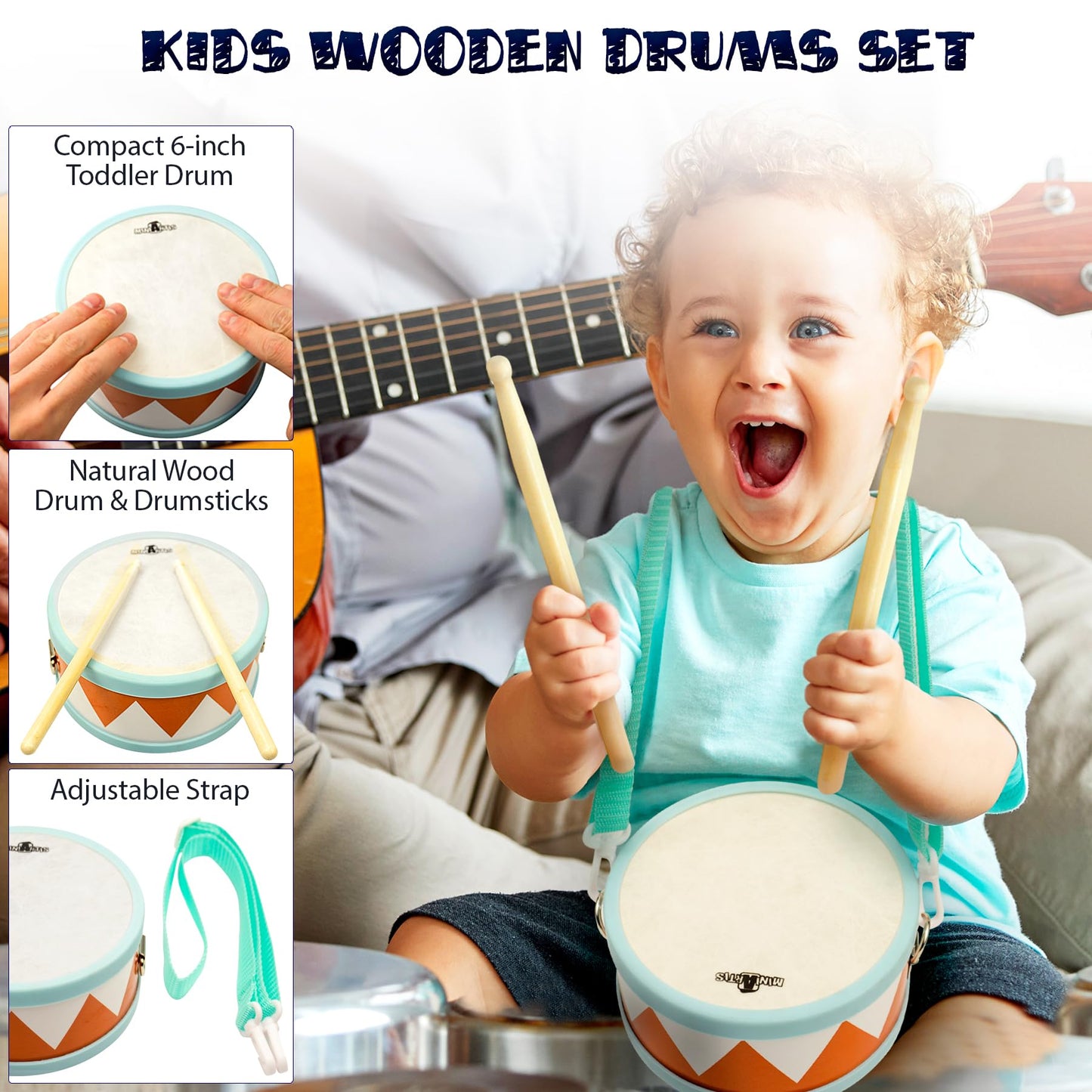 MINIARTIS Toddler Musical Instruments - Montessori Wooden Musical Toys for Toddlers 1-3 | Modern Boho Baby Drum Set with Neutral Colors Percussion Instruments | Kids Preschool Educational
