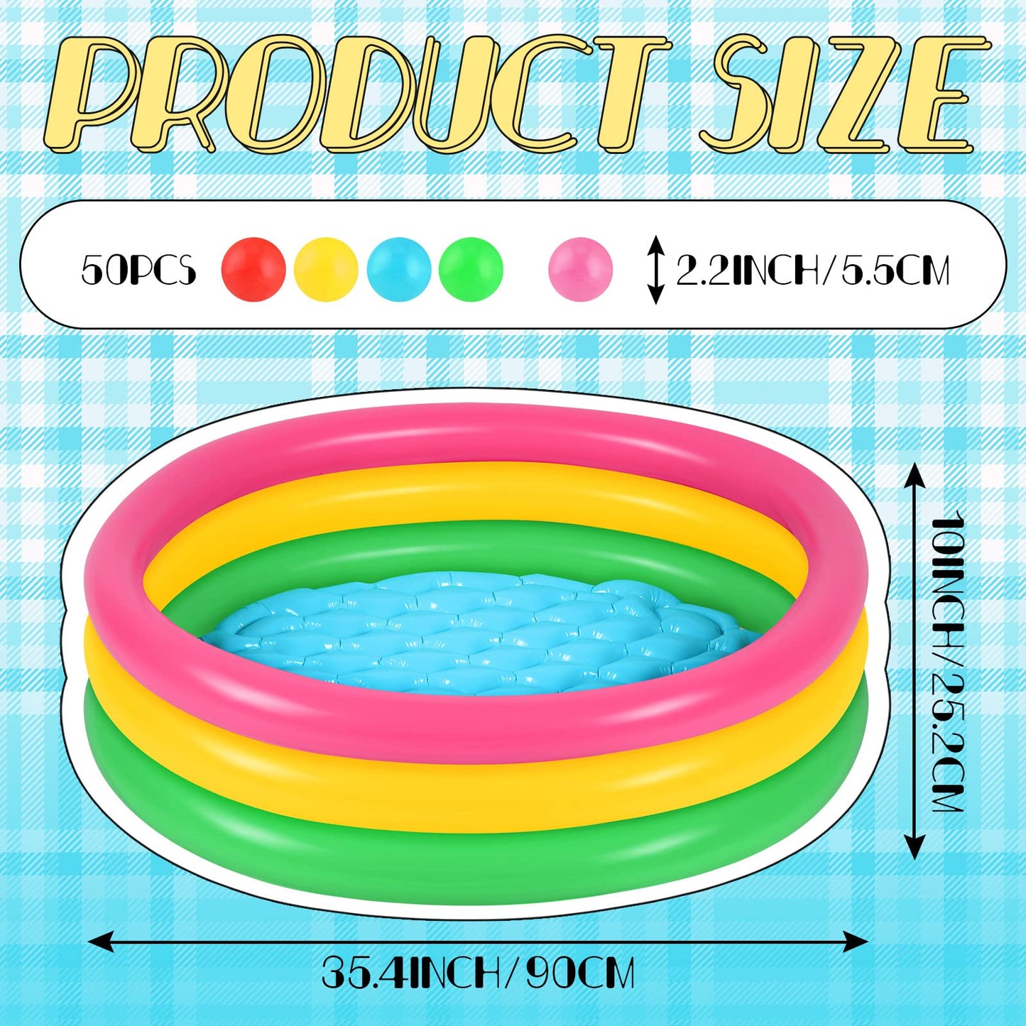 Honoson Inflatable Kiddie Pool Baby Pool with 50 Pcs Balls, Inflatable Swimming Pools Blow up for Beach Water Play Backyard Summer Indoor and Outdoor Party Supplies(35.4 Inch)