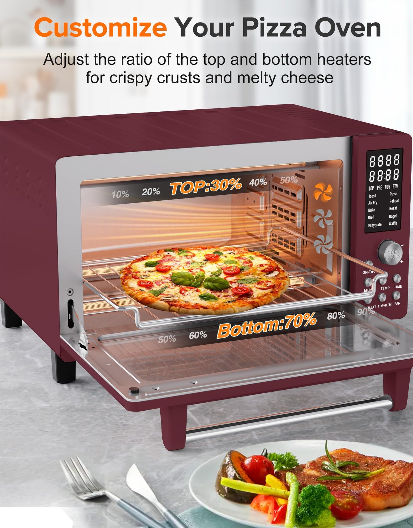 Nuwave Bravo Pro Smart Air Fryer Toaster Oven Combo, 10-in-1 Functions with Quicker & Even Crisp Technology, 1800W, 50-450°F, PFAS-Free, 21QT, Cinnamon