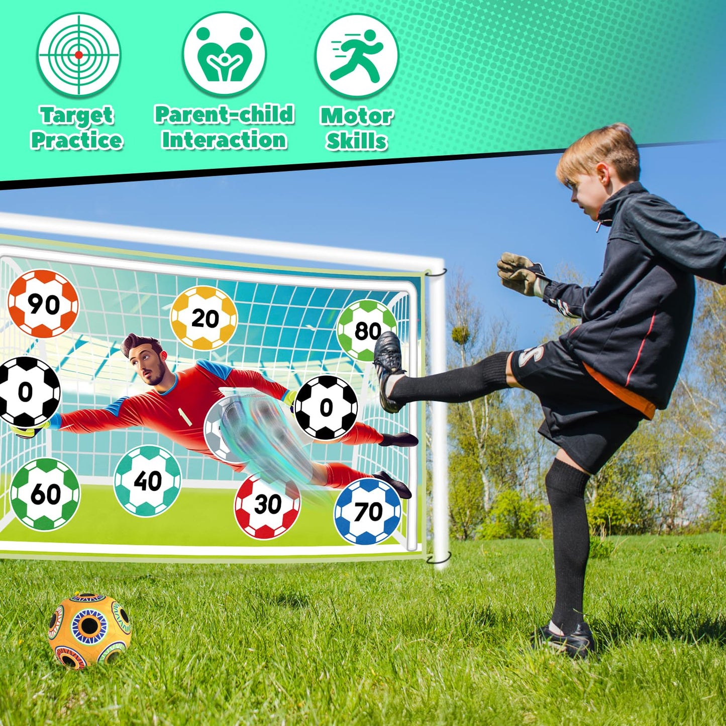 𝗫𝗔𝗪𝗔𝗖𝗔𝗛 Toy Soccer Ball Game Set for Kids ages 3-6, Indoor Outdoor Backyard Toss Soccer with 2 Sticky Balls & Foldable Fabric Goals, Football Sports Toy Gifts for 3 4 5 6 Years Old Boys Girls