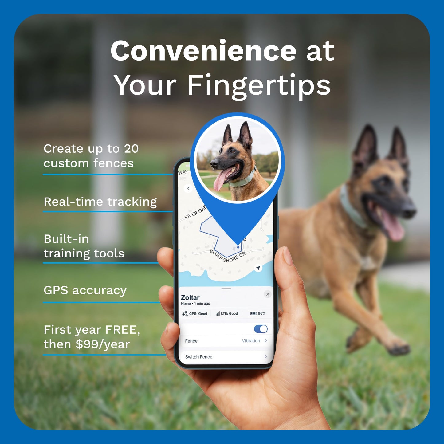 Invisible Fence GPS Dog Fence & Tracking Collar - Wireless - Smart Dog Collar with App Controlled Tracking - Fits Medium & Large Dogs Neck 15"-28" Waterproof
