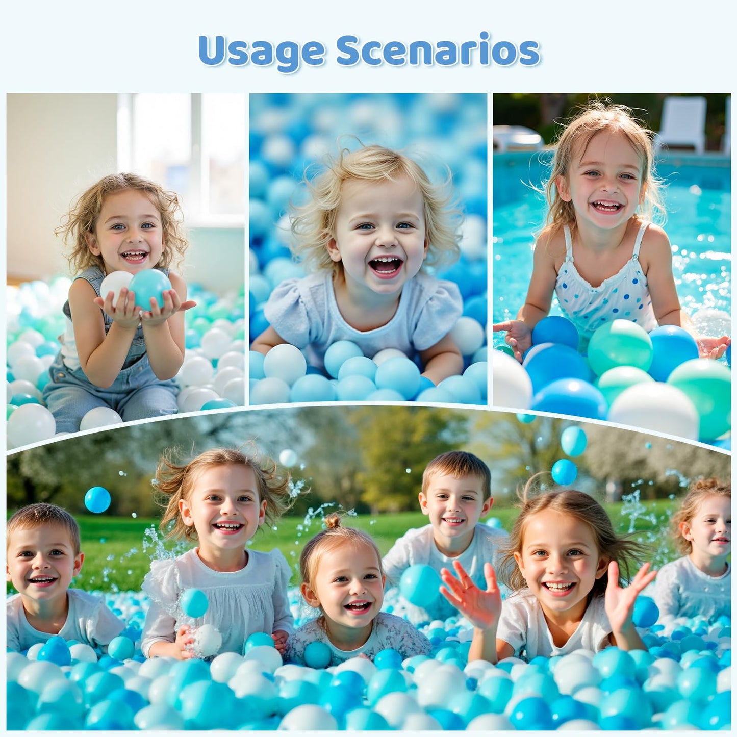 MoonxHome Ball Pit Balls for Toddlers, BPA Free Crush Proof Plastic Toy Balls for Ball Pit, Children's Pool Water Toys, Ideal Gift for Christmas Balls for Play Tent 2.15" Pack of 500 White&Green&Blue
