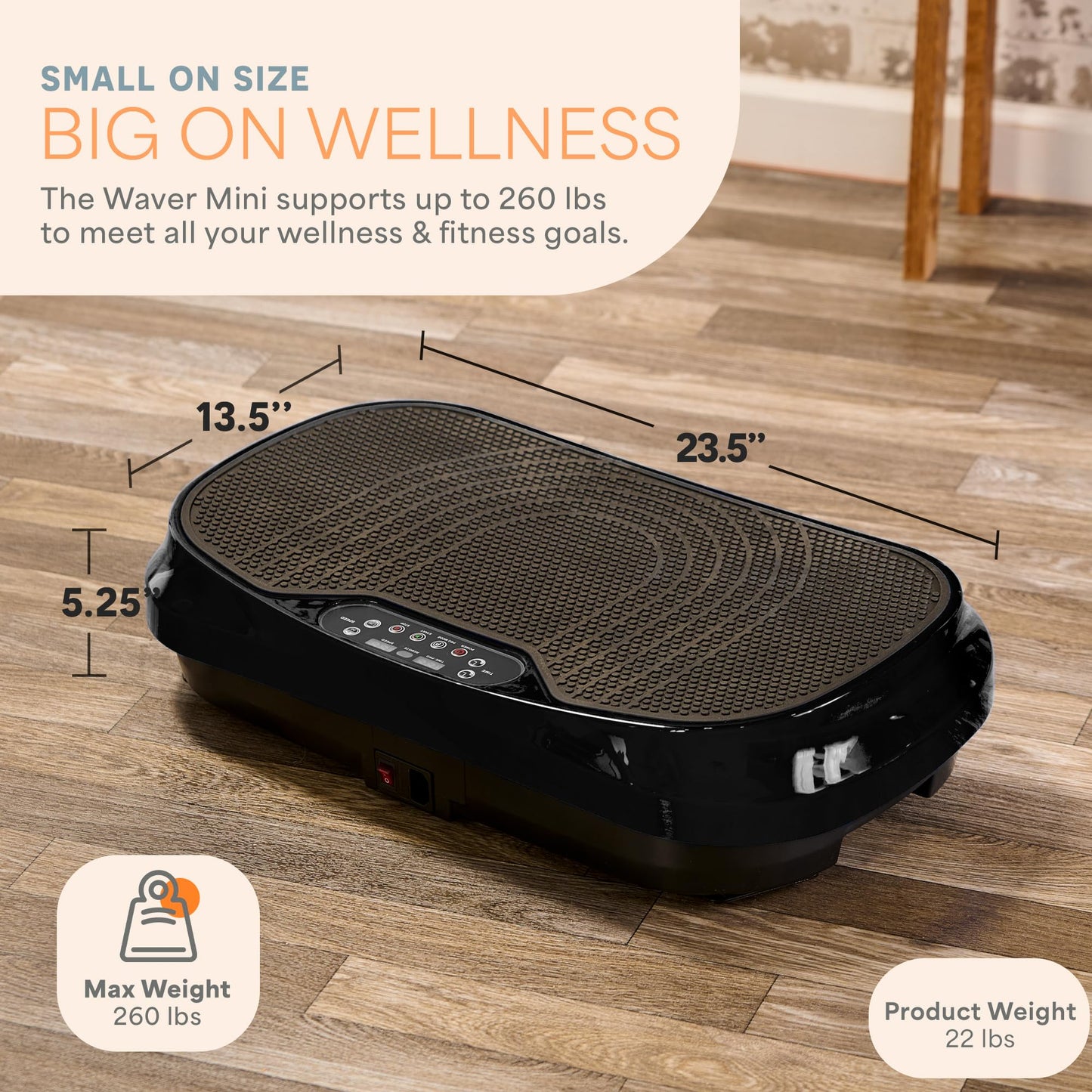 Lifepro Waver Mini Vibration Plate - Whole Body Vibration Platform Exercise Machine - Home & Travel Workout Equipment for Weight Loss, Toning & Wellness - Max User Weight 260lbs