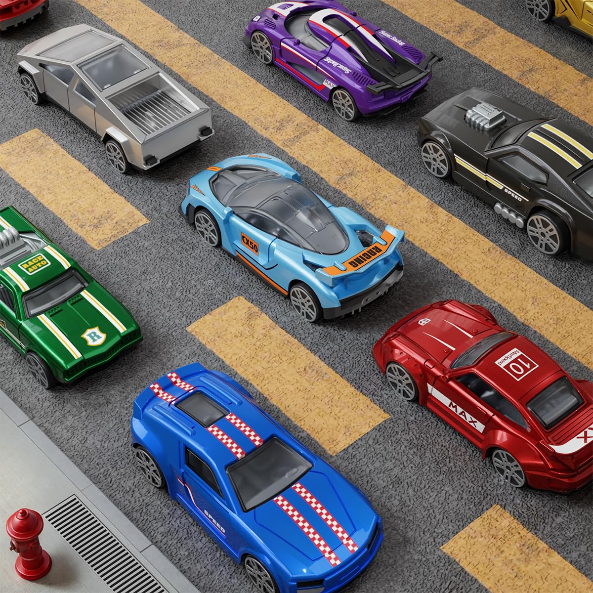 Yewkou Toys Cars 18-Pack, 1:64 Scale Die-Cast Metal Vehicles Set, Includes Pickup, Racing Cars,Sports Cars for Display or Play, Great Gift for Kids Age 3 Years and Up (18 Pack)