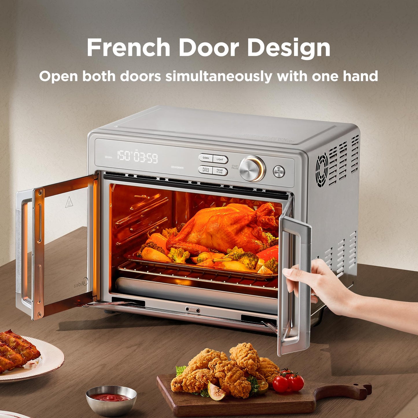 Midea Flexify Pro 10+4 Toaster Oven Air Fryer Combo, Graphene Juicy-Lock Cooking, French Door Countertop Oven, 450°F Flash Air Fry, 26.4 QT Stainless Steel
