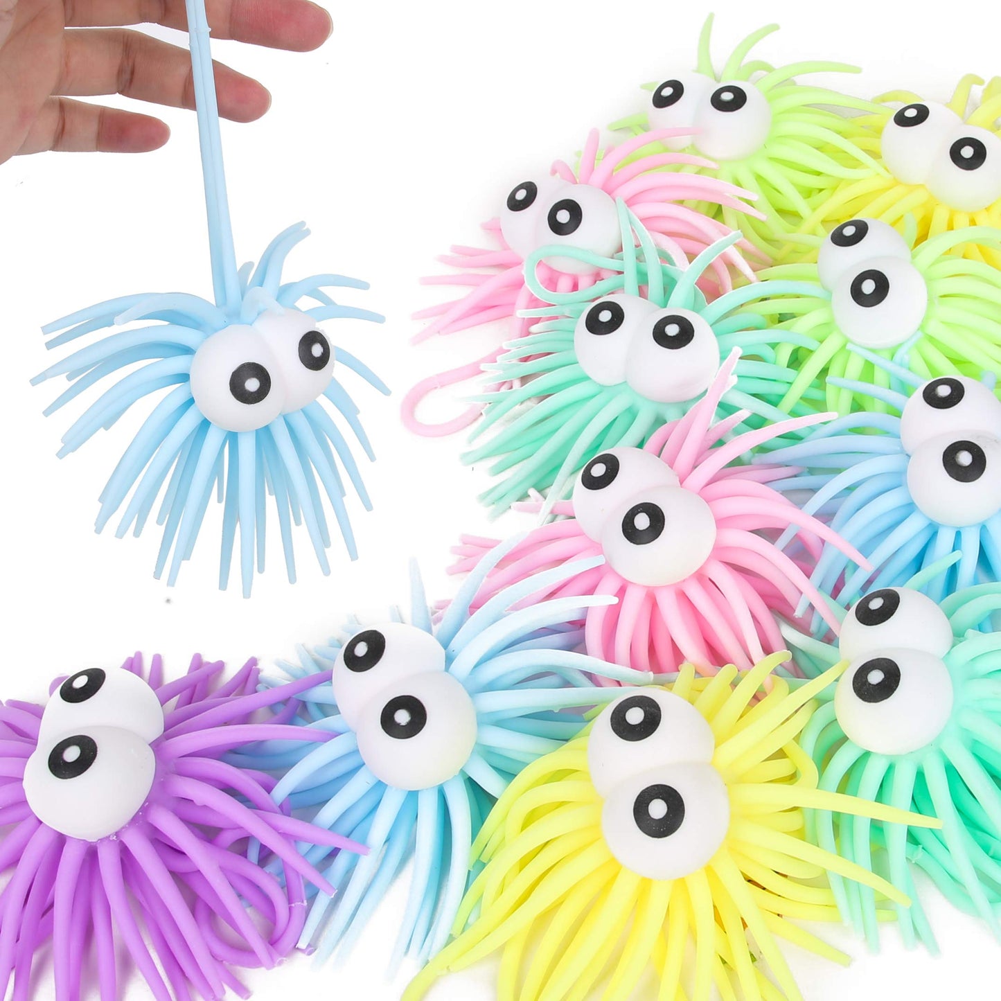 PROLOSO 12 Pcs Stress Relief Sea Urchin Puffer Balls Light Up Spiky Sensory Toy Fidget Balls Glow in the Dark Party Supplies