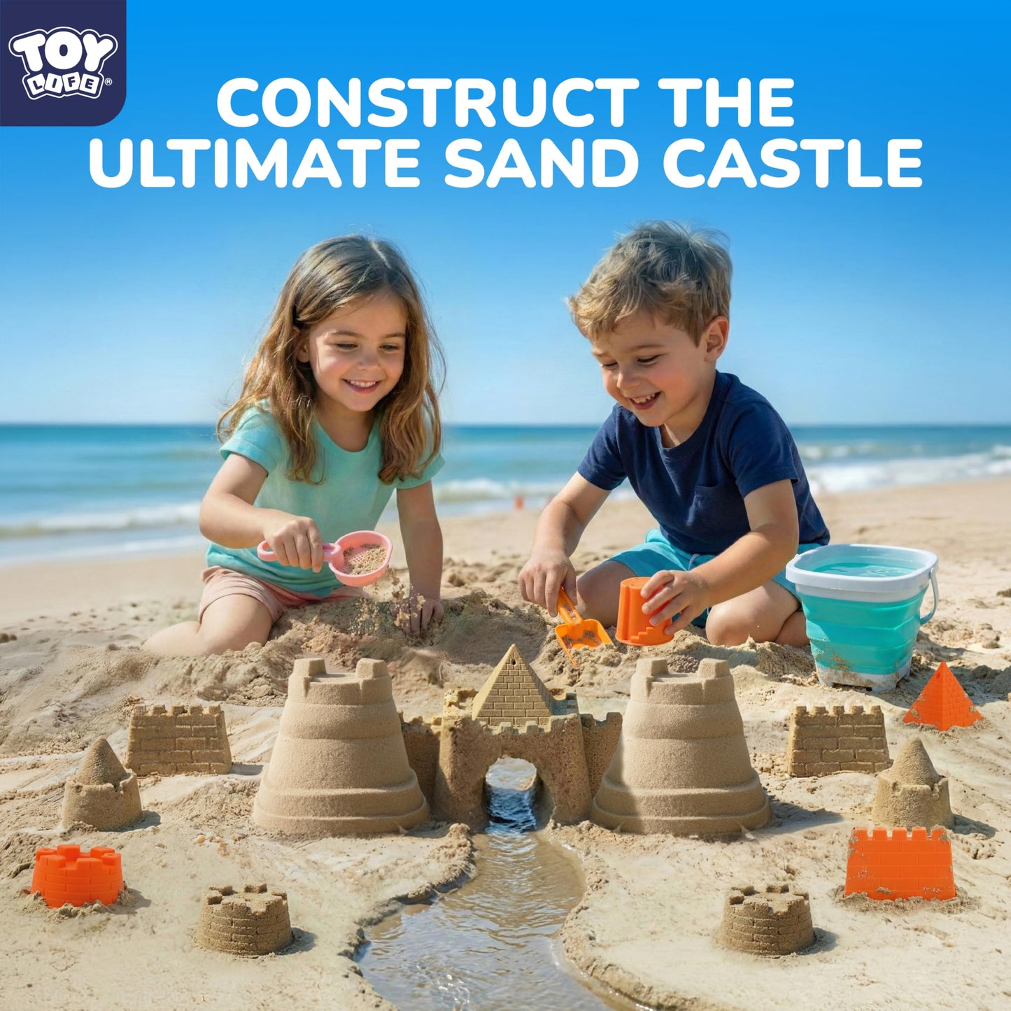 TOY Life 32 Pcs Ocean Beach Toys for Kids Ages 4-8 Collapsible Sand Toys with Water Wheel Watering Can Silicone Bucket Sand Castle Building Kit Travel Sandbox Toy for Party Fishing Summer Toys