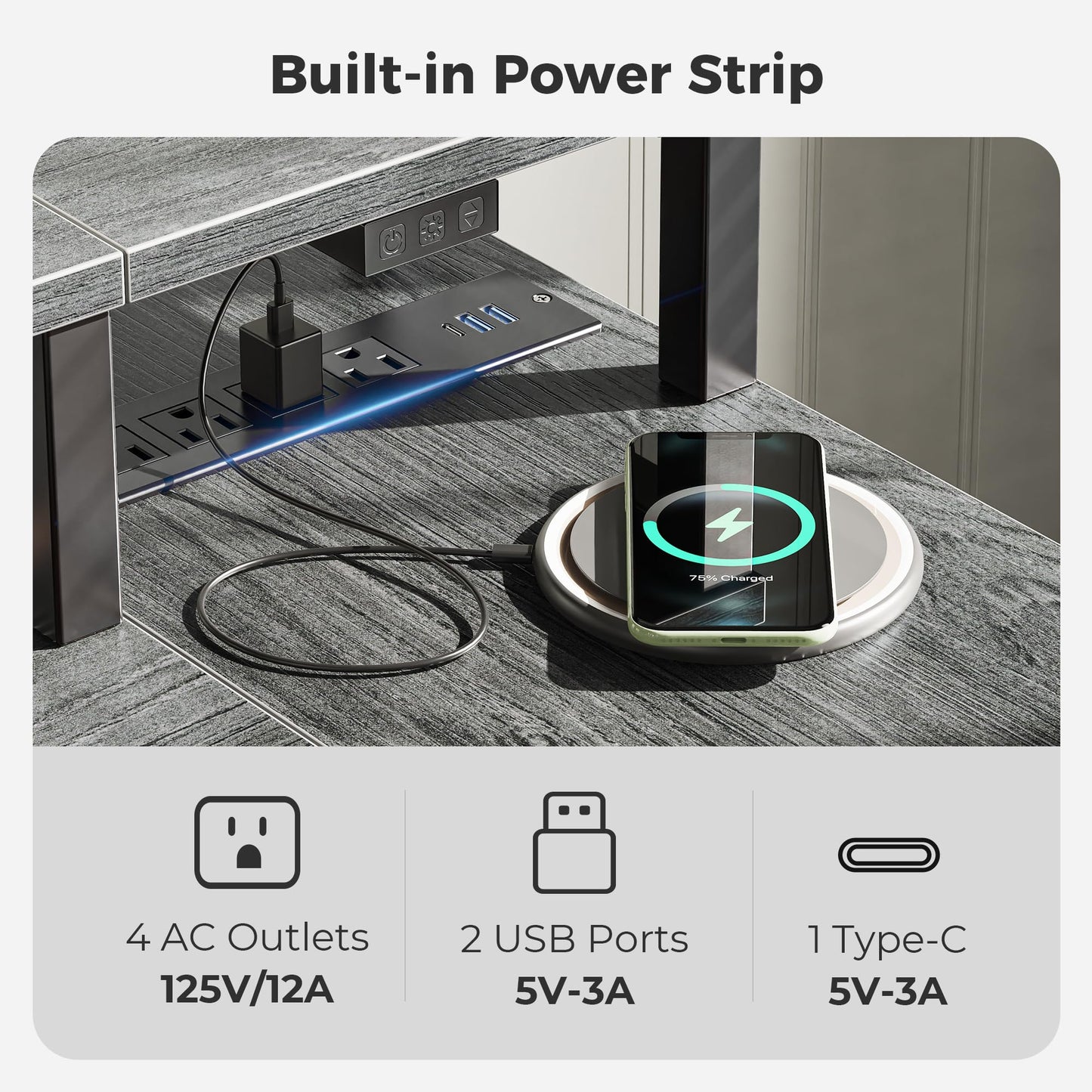 SUPERJARE 47 inch Reversible L Shaped Desk with LED Lights & Power Outlets, Computer Desk with Shelves & Monitor Stand, Gaming Desk with Drawer, Home Office Desk Corner Desk, Grey