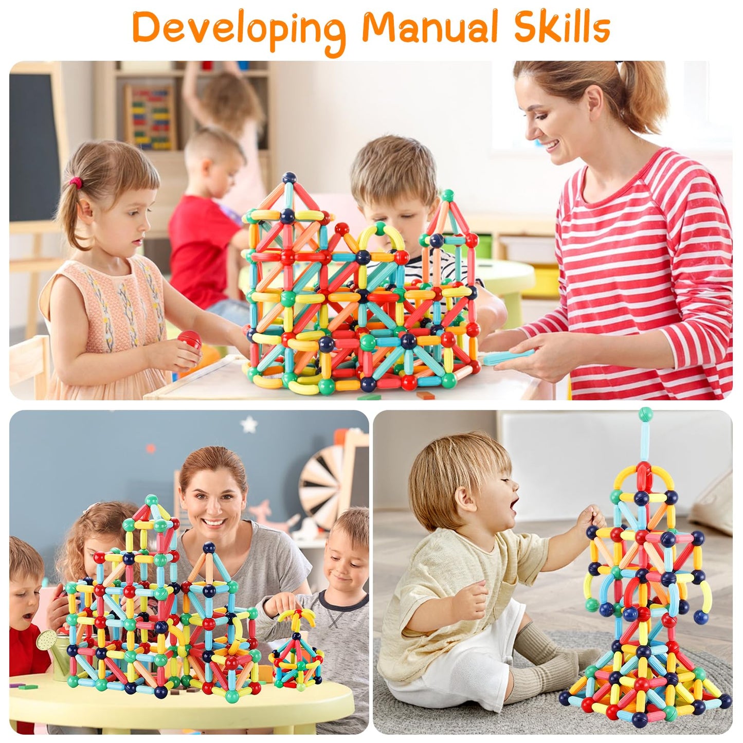 STEMTiles 64PCS Magnetic Building Blocks, Montessori Magnet Toys for Kids Toddlers, STEM Learning Toys for Boys and Girls, Creativity Kids Game