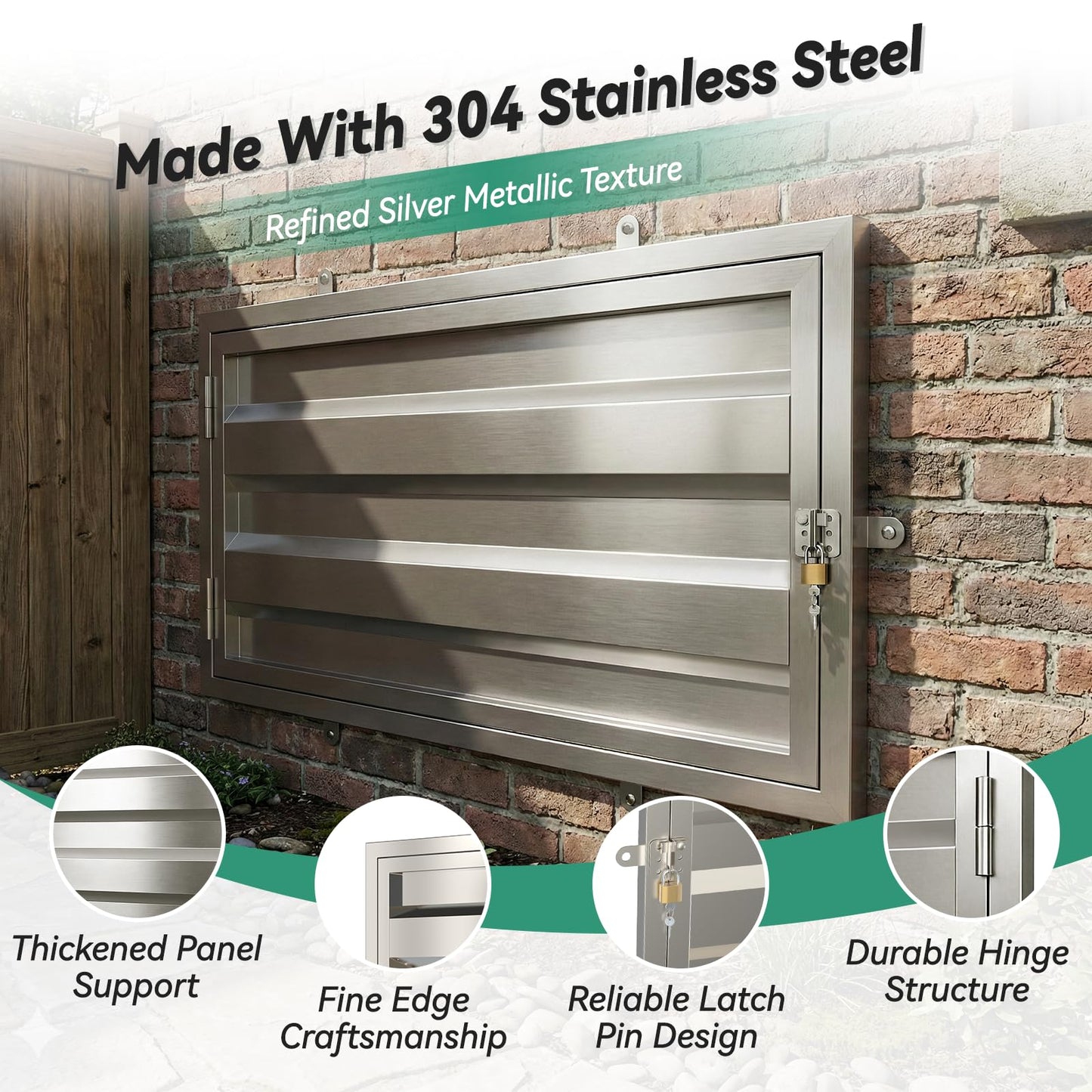 DRKSBesto 32" X 16" 306 Stainless Steel Crawl Space Door, Heavy Duty Stainless Steel Access Door with Lock and Key, Thickened Crawl Access Panel, Includes Installation Screws