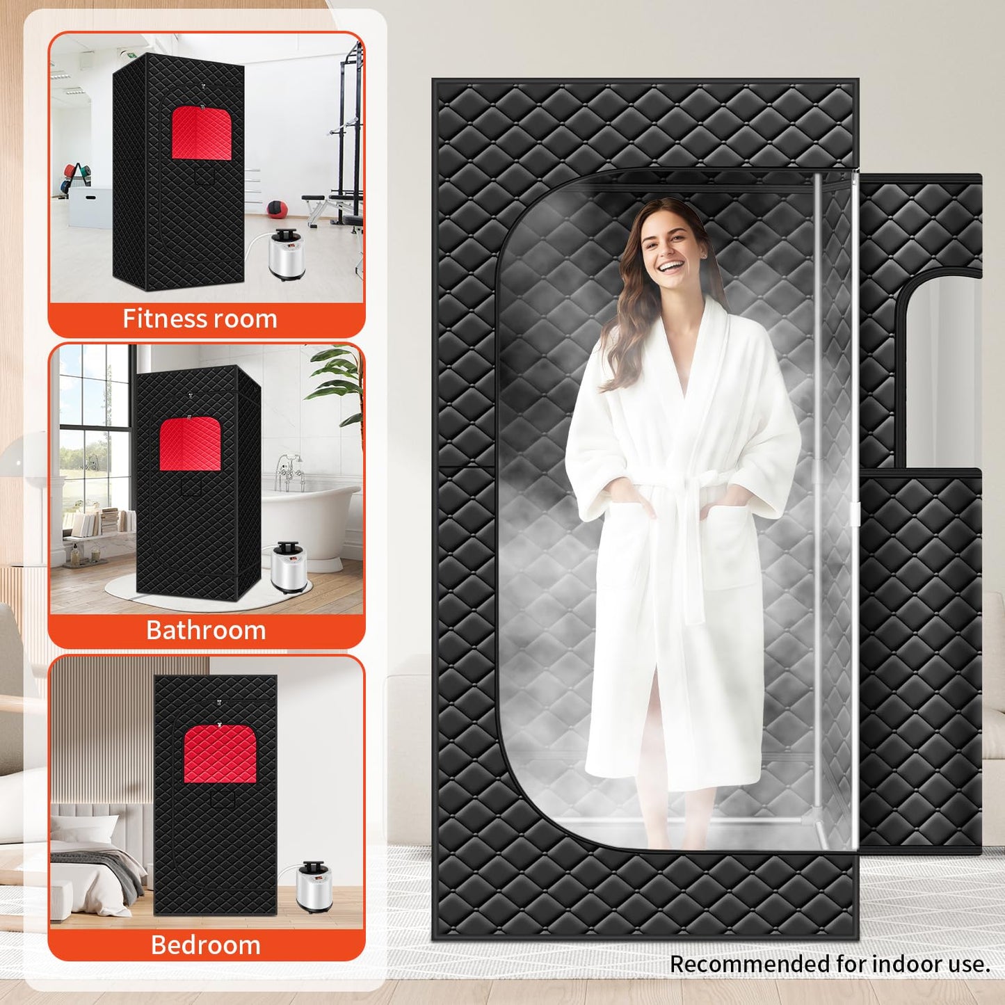 Sauna Box Red Light Theraphy - Portable Sauna for Home with 15 Levels Fast Heating, 3L/1200W Steamer and Non-Slip Mat, Remote Control for Body Relaxation, Steam Sauna for Indoor Use, 32" x 32" x 71"