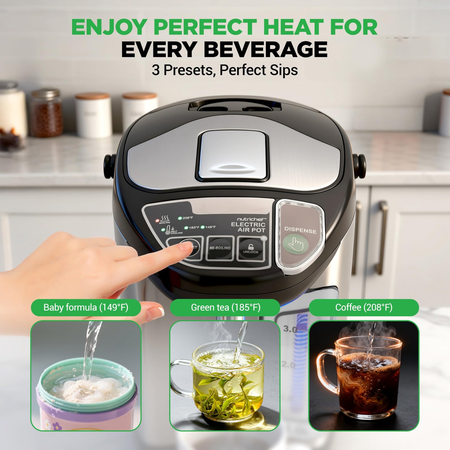 NutriChef Electric Water Boiler and Warmer - 4L/4.2Qt Stainless Steel Electric Hot Water Dispenser w/Rotating Base, Auto Shut Off, Safety Lock, Instant Heating for Coffee & Tea (NCHUB24)