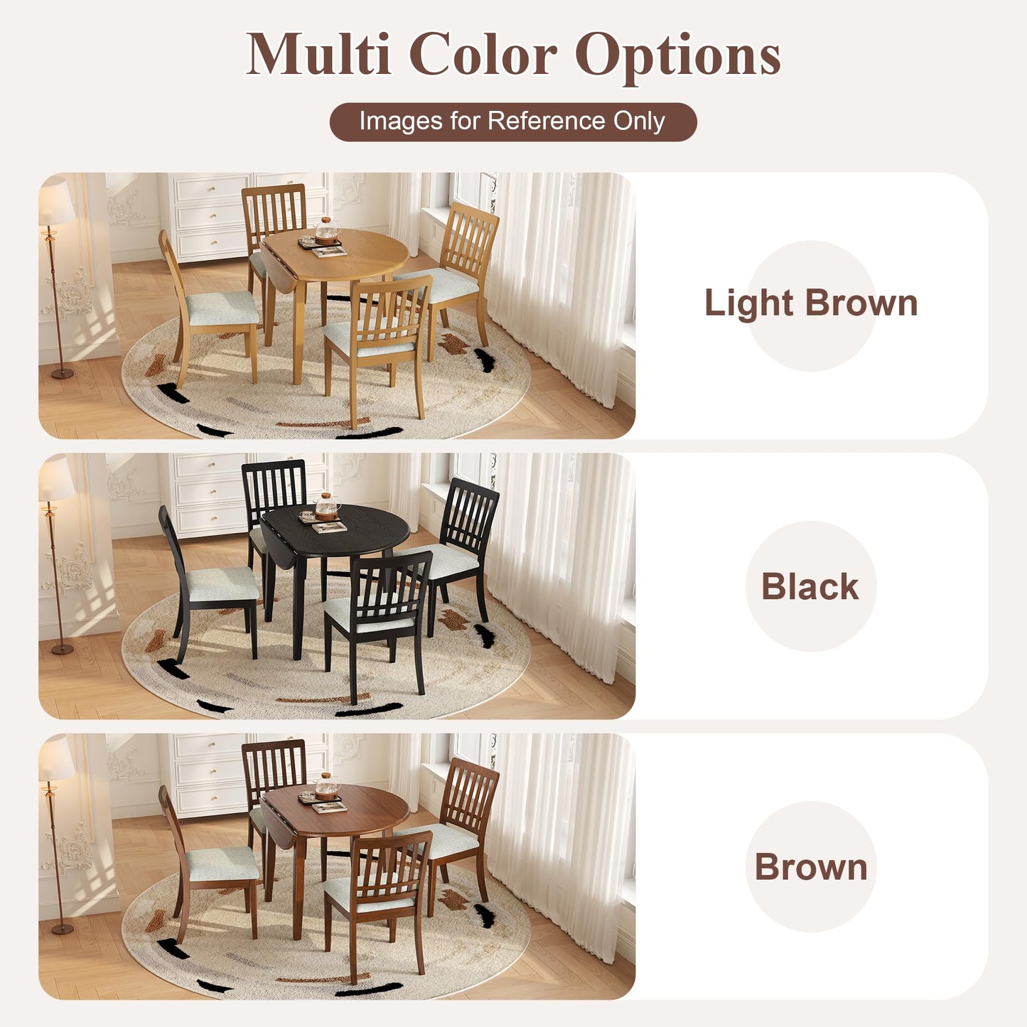 P PURLOVE 5 Piece Round Dining Set for 4, 1 Folding Wood Table and 4 Upholstered Chairs for Small Spaces, Apartments, Space-Saving Design (Black)