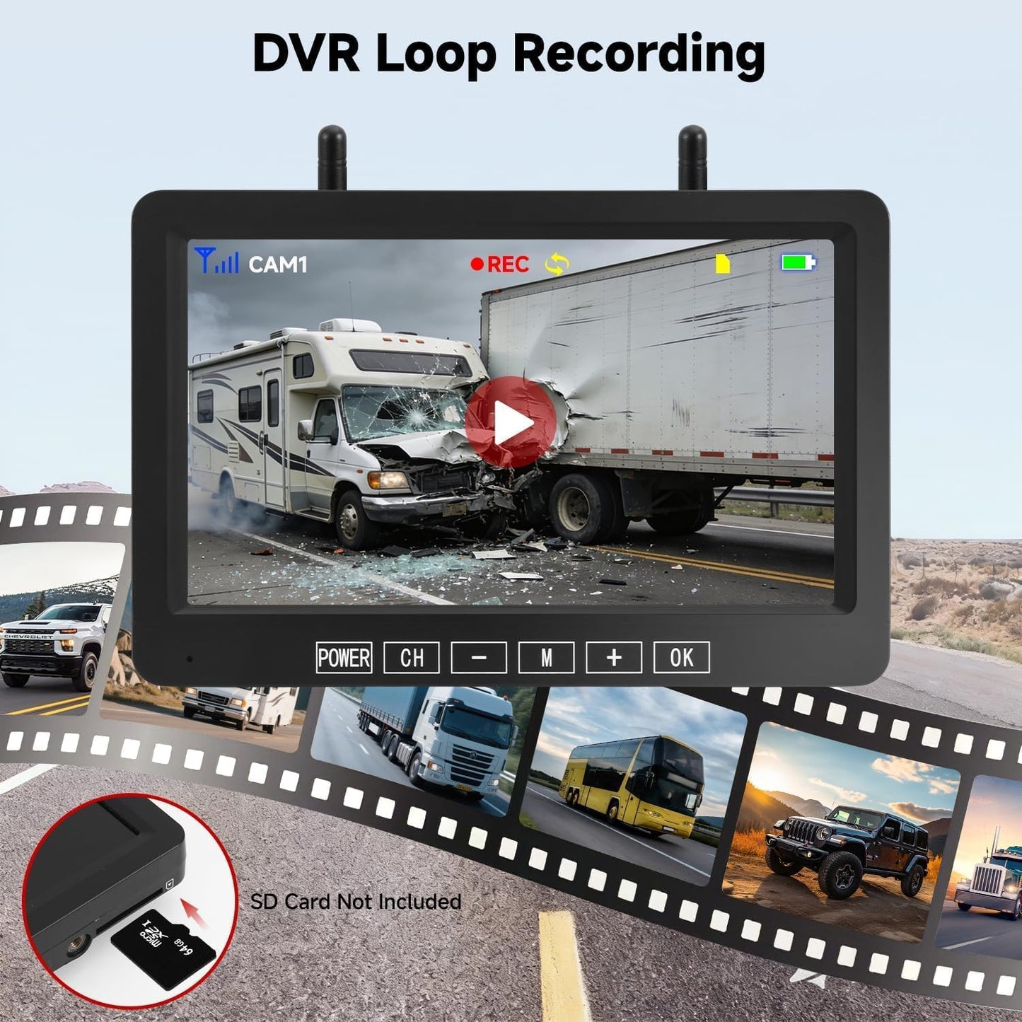 Venluna Dual Wireless Magnetic Backup Camera for Trailer - 7” 1080P HD 4CH Monitor with Solar 15000mAh Rechargeable Night Vision Rear Camera, DVR Loop Recording Waterproof No Delay for Truck,RV,Camper