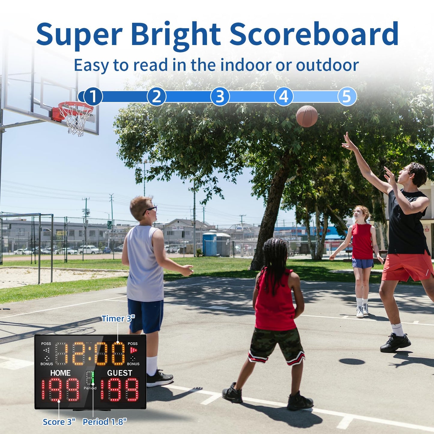 LUCKY TIME Electronic Basketball Scoreboard with Buzzer, Battery Powered Digital Scoreboard with Remote,Portable Score Keeper Used for Basketball,Volleyball,Wrestling,Football (11digits-Battery)
