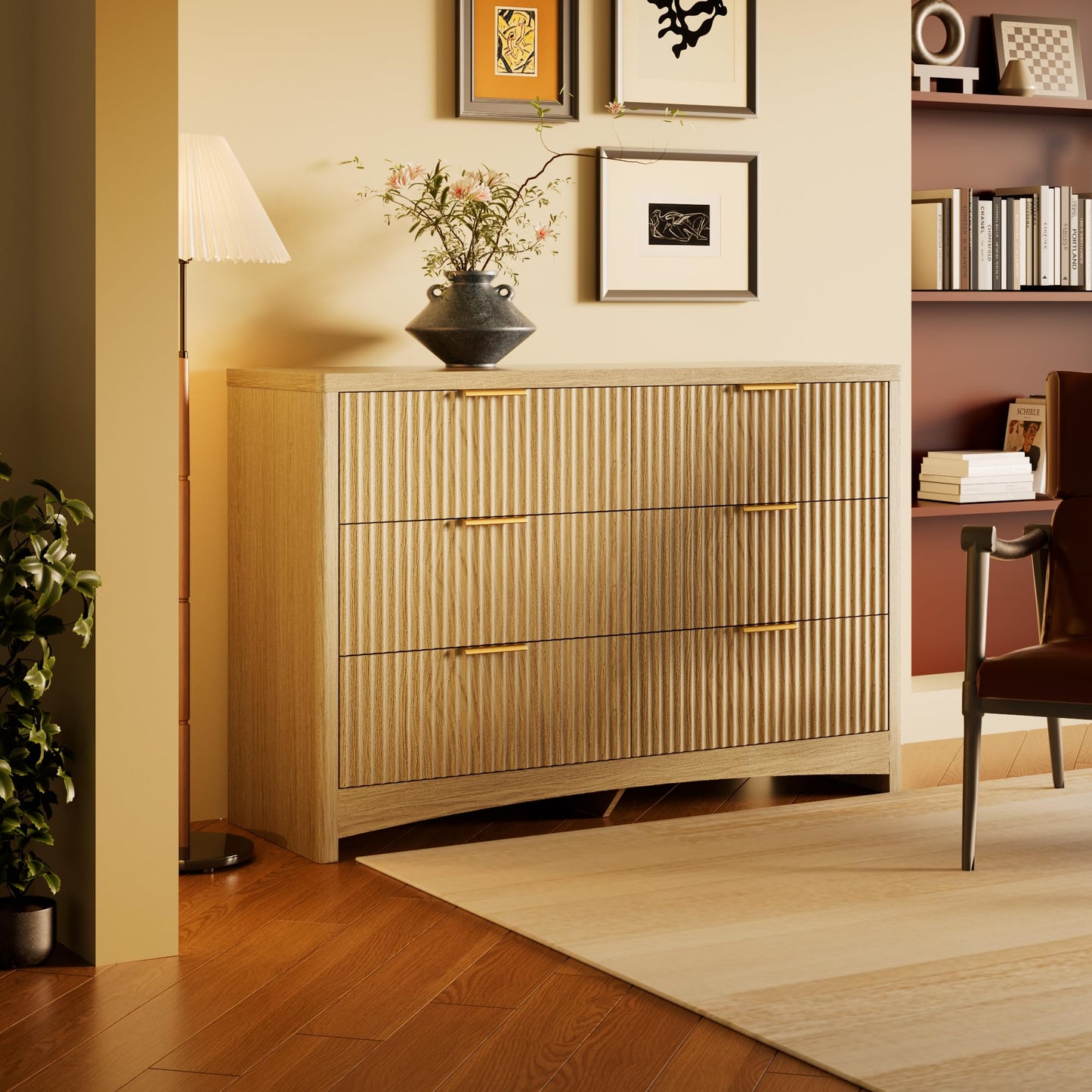 Marsail 6 Drawer Wooden Dresser with Smooth-Glide Drawers, Modern Storage Solution for Bedrooms, Living Rooms, and Hallways, Featuring Large Capacity and an Elegant Natural Wood Finish, Natural Oak