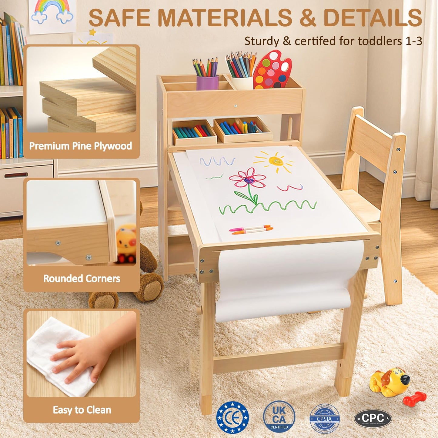 WINGYZ Sensory Table and Chairs, Toddler Activity Table and 2 Chair Set with Storage Cabinet & Bins, 6 in 1 Kids Desk Art Table with Paper Roll for Playrooms Daycare, Sensory Tables for Toddler Gifts