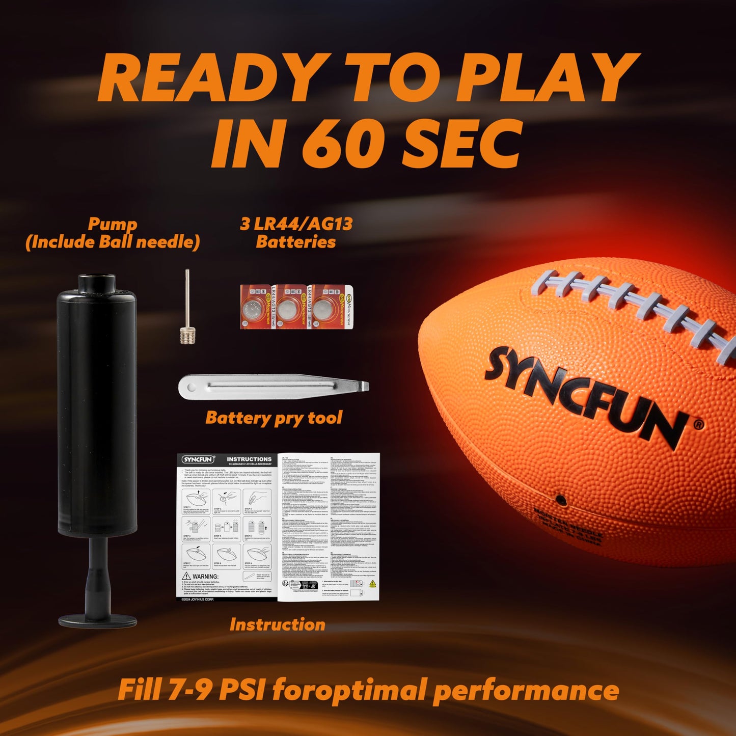 SYNCFUN Glow in the Dark Football for Boys, Light Up Football for Night Outdoor Sports Games, Red Glowing Ball, Ball Accessories Gifts for Teen Boy Toys Ages 3 Old and Up