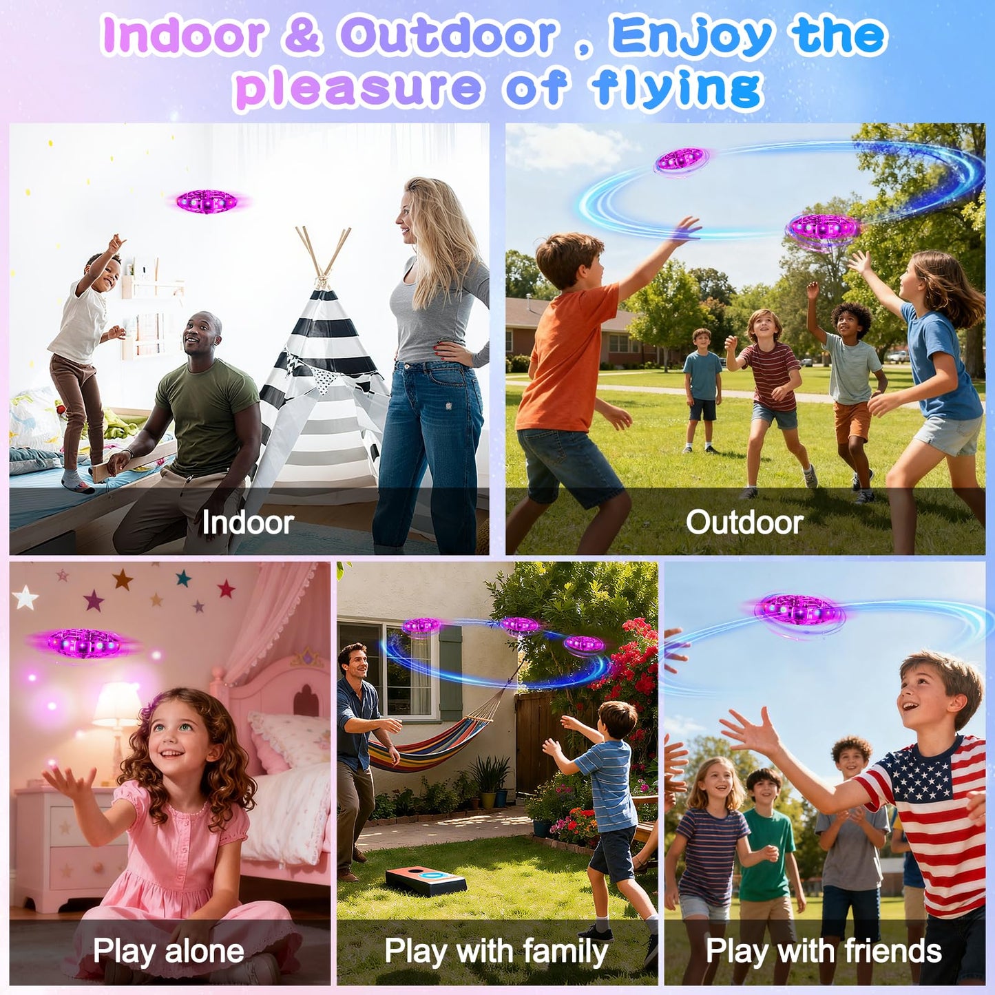 Vantexi Drone for Kids, 2026 Upgrade Flying Toys with LED, Hover Boomerang Mini Drone, Hand Operated UFO Flying Orb Ball, Christmas Birthday Gifts for 6 7 8 9 10 11 12+ Girls Indoor Outdoor (Purple)