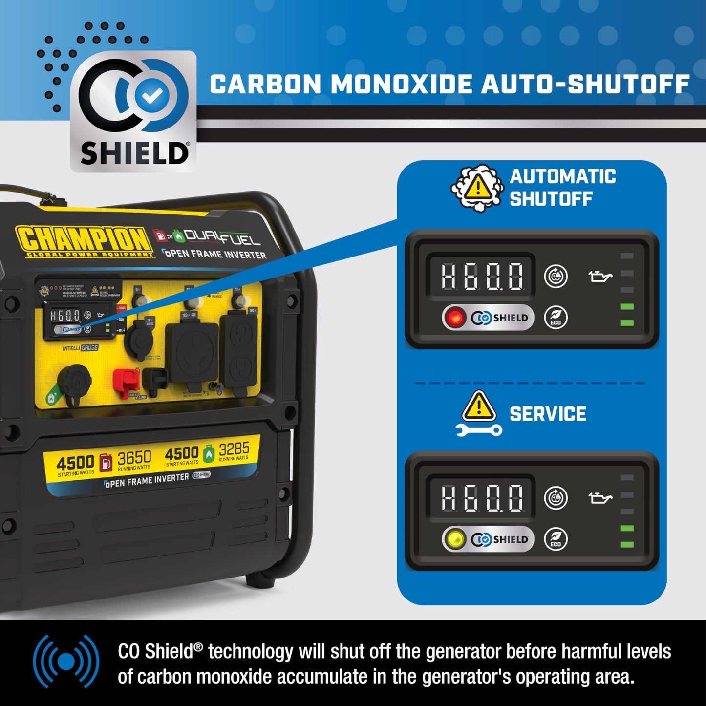 Champion Power Equipment 4,500-Watt Electric Start Dual Fuel RV Ready Portable Open Frame Inverter Generator with Quiet Technology and CO Shield®
