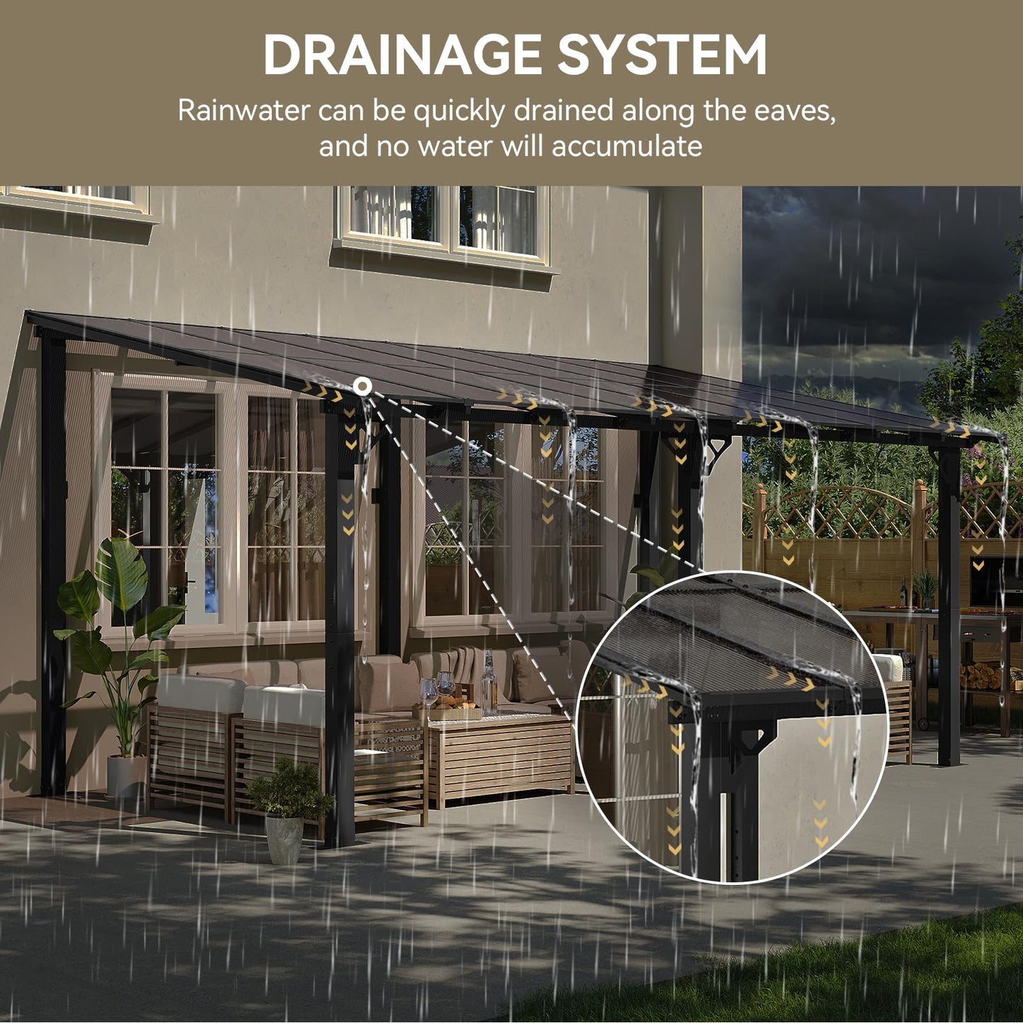 Aoxun 16' x 10' Gazebo for Patio, Gazebo Pergola with Sloped Roof, Large Wall-Mounted Heavy Duty Awnings, for Backyard, Deck, Patio