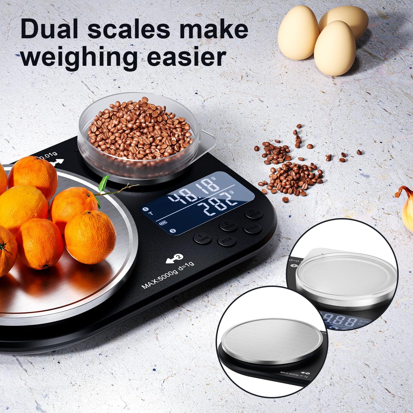 ACCT Dual Platform Kitchen Scale, Digital Food Scale Weighs Up to 5kg & 300g,Digital Scale with Stainless Steel Weighing pan, Ideal for Cooking, Baking and Food