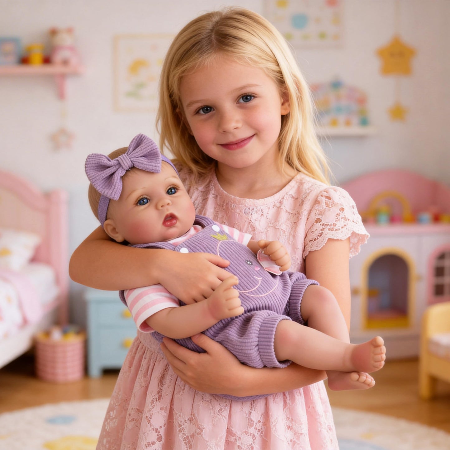 EKOKIZ Lifelike Reborn Baby Dolls - 18 Inch Realistic Baby Doll Cloth Body Newborn Girl with Elephant Outfit & Accessories, Gift Box Included for Kids Role Play, Cuddling & Collectors