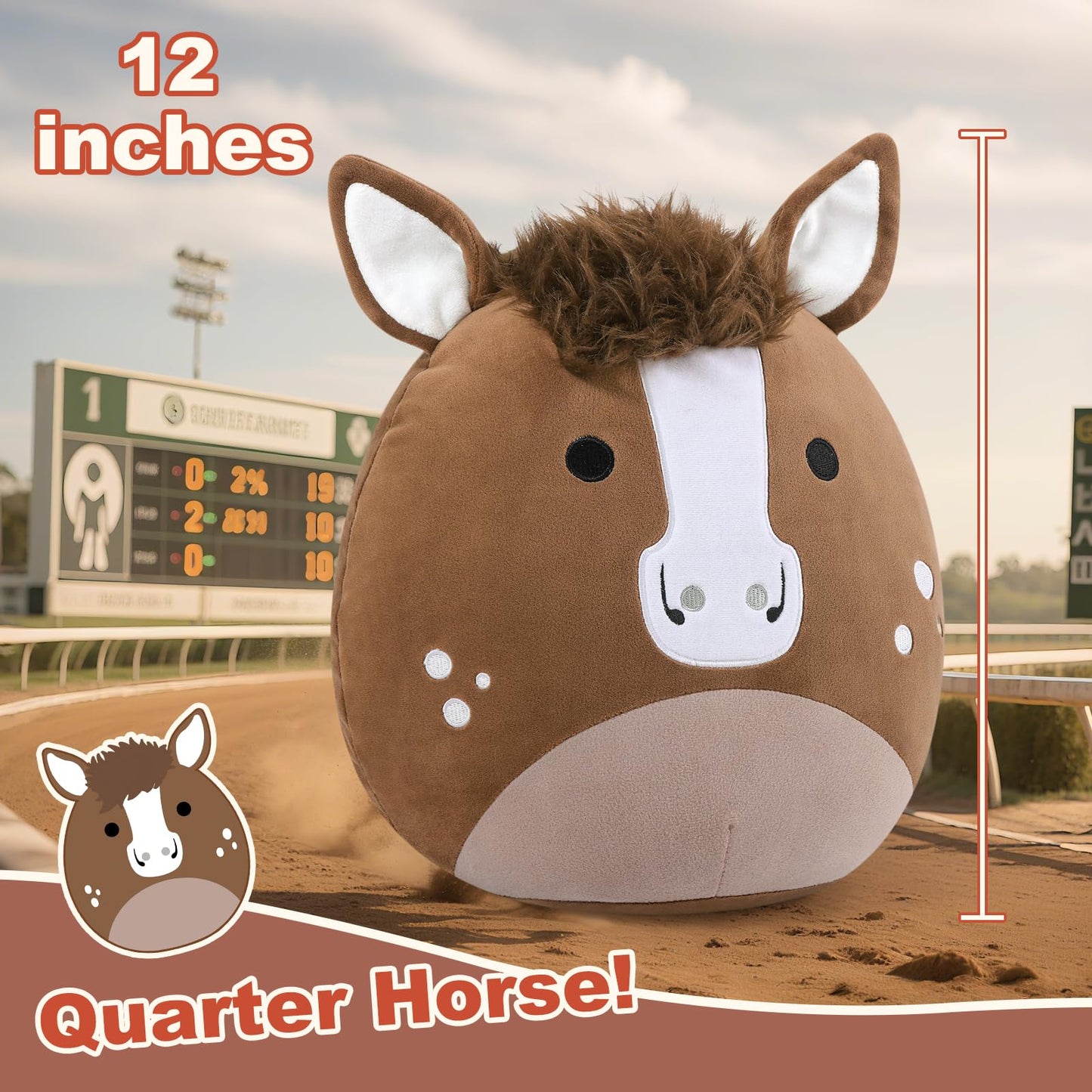 PEACH CAT Original Quarter Horse Stuffed Animal 12" Cute Horse Plush Soft Plushies Toys Gifts for Kids Adults Brown