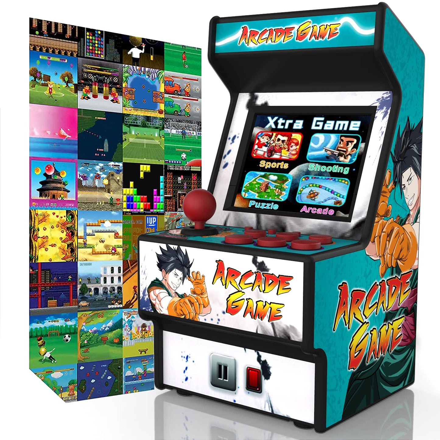Mini Arcade Machine, Retro Gaming Console, Handheld Game Console with 156 Classic 16-Bit Video Games, 2.8 Inch Color Display, Rechargeable Battery, Support for TV Output, Birthday Present for Children