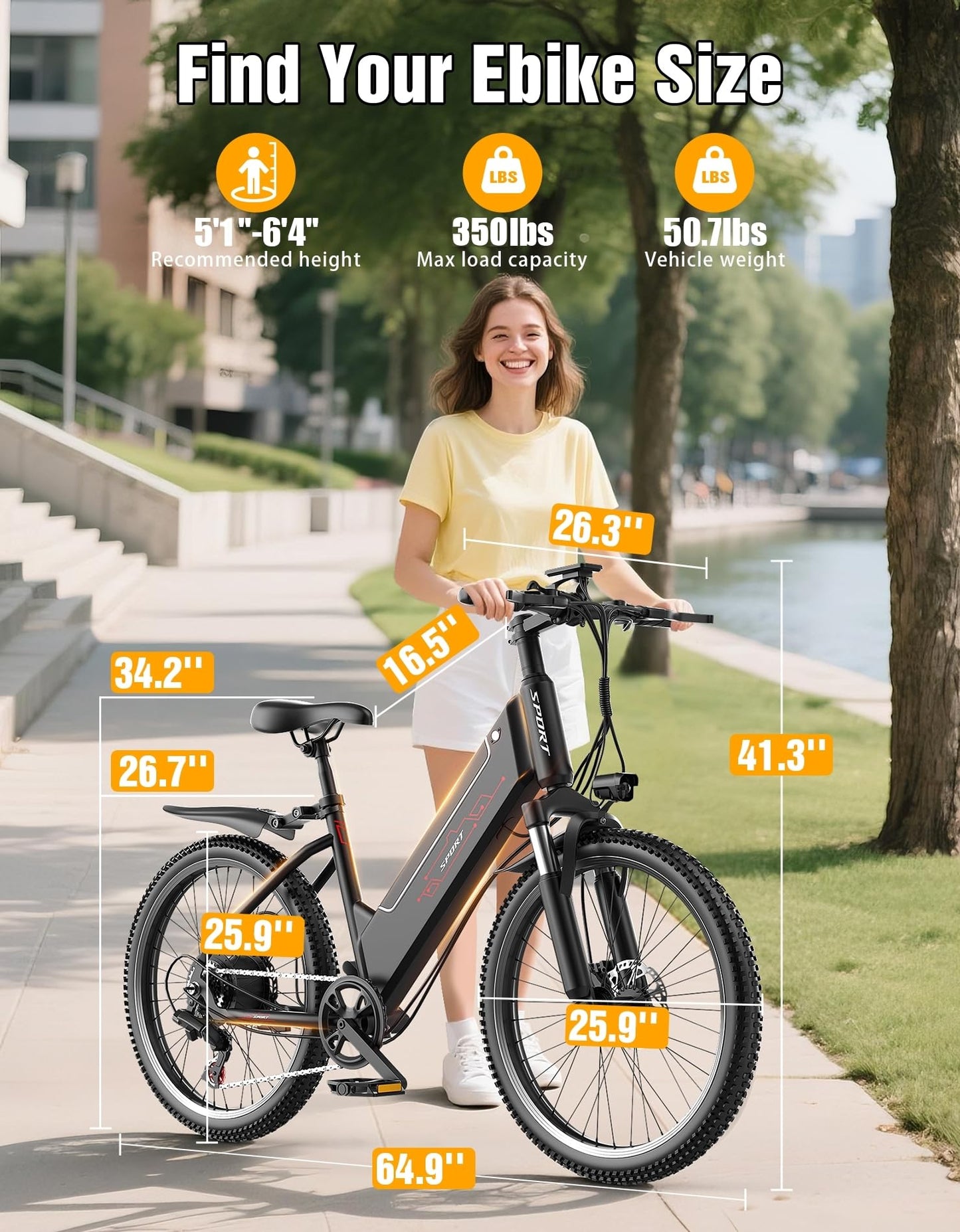 Electric Bike for Adults, 1500W Peak E bike with 48V 12Ah Internal Removable Battery, 26" Electric Bicycle Up to 25MPH, 65 Miles Long Range, 5 Modes & 7 Speeds, Lightweight Cruiser E-bike for Commute