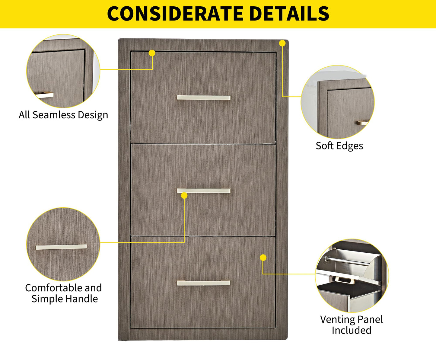 GAOMON Outdoor Kitchen Drawers 17" W x 30" H x 21" D, Flush Mount Triple BBQ Drawers with Stainless Steel Handle, Paper Towel Holder Combo for BBQ Island, Patio Grill Station