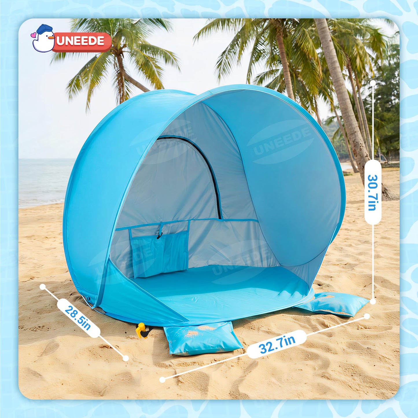 Baby Beach Tent Pop Up Baby Tent with UV Protection - Portable Infant Shade Canopy, Must-Have Beach Baby Essentials (Blue, 32.7" x 28.5" x 30.7")