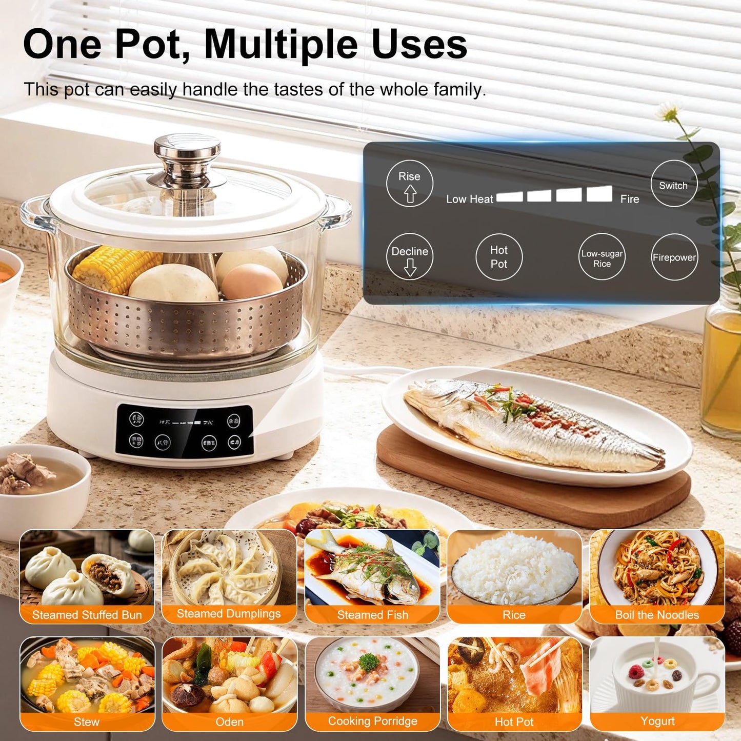 3L Low Carb Rice Cooker - 4H Keep Warm, Low Sugar Rice Cooker with Auto-Lift Basket with Steaming, Boiling and Hotpot in One