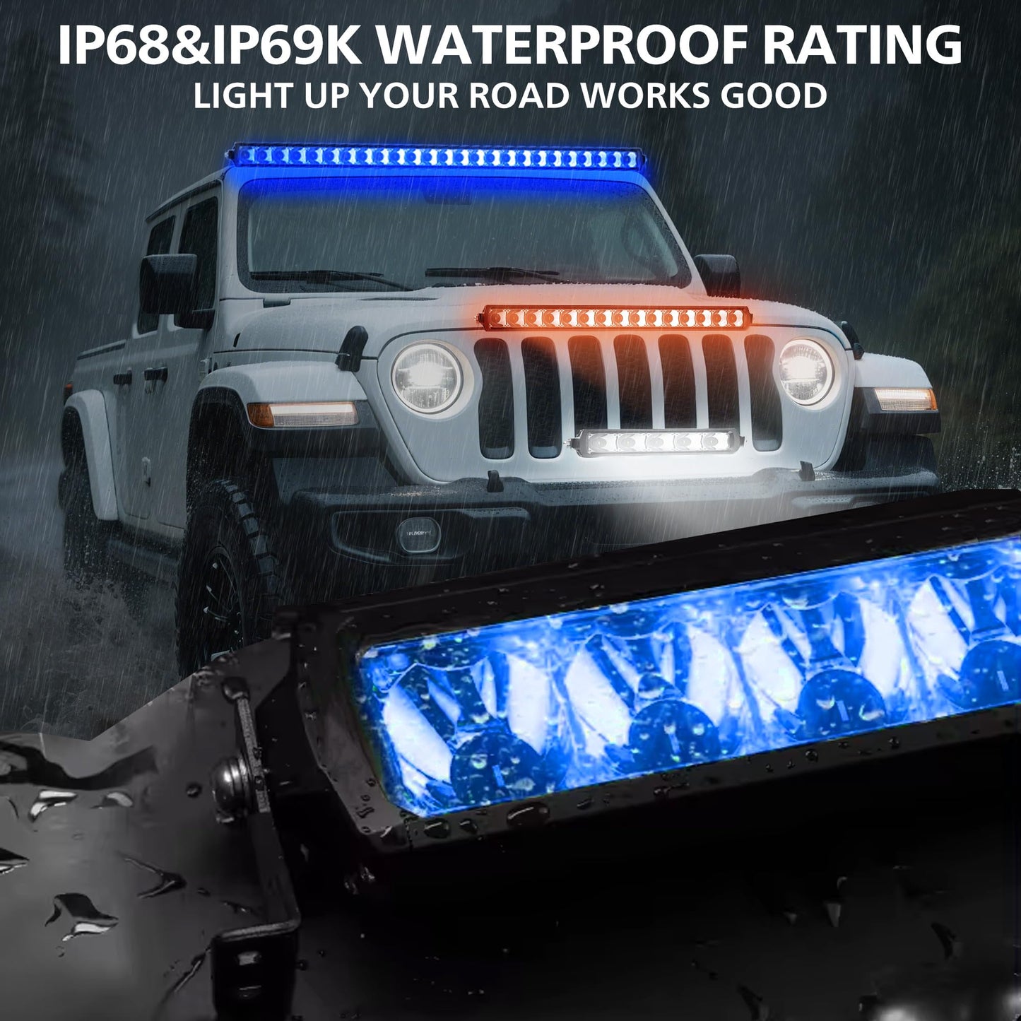 4WDKING RGB LED Light Bar for Pickup,32 inch Multi-Color Flood Spot Combo LED Fog Driving Pods IP68&IP69K Waterproof for Wrangler Jeep ATV UTV Cars Off Road Boat Lights