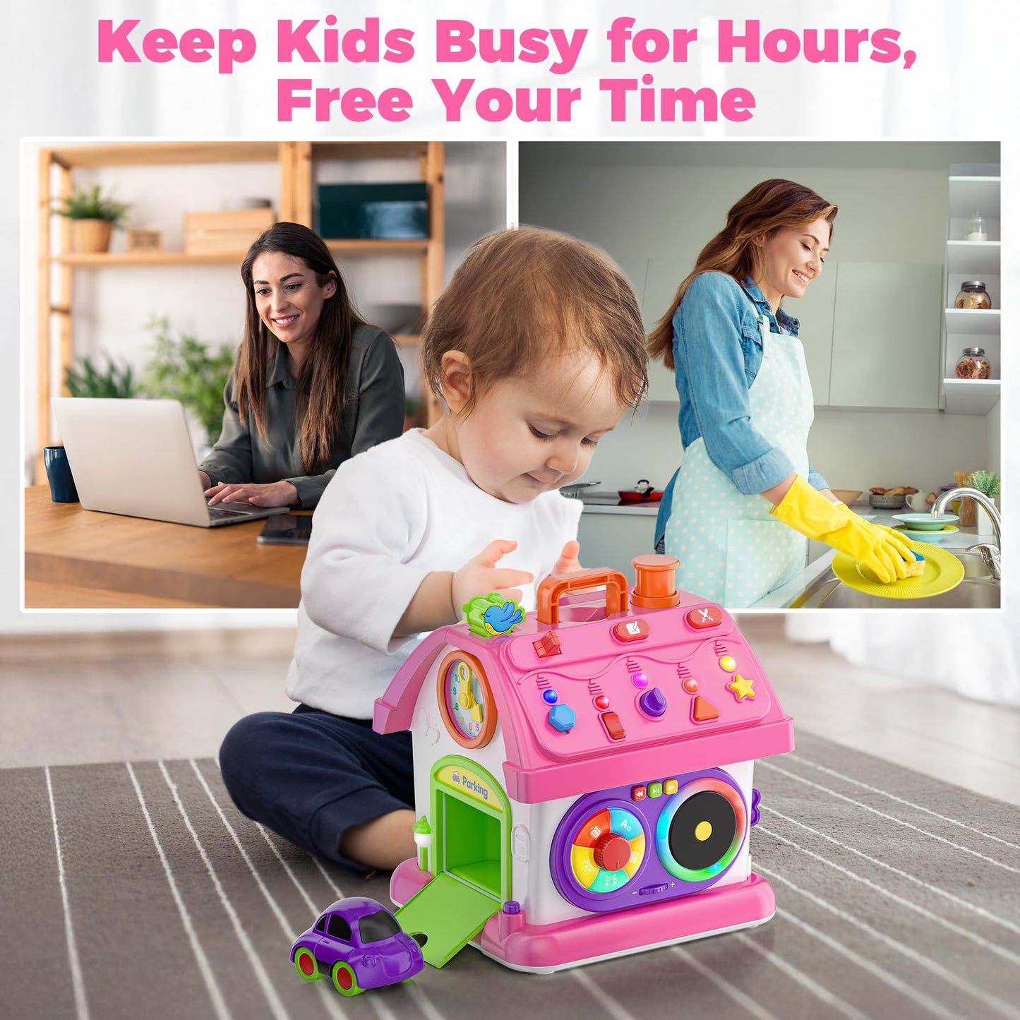Talkfun Montessori Toy for 1 Year Old Girl Gifts, Musical Bilingual Educational Toddler Toy Age 1-2 Yr 12-18 Month, First Birthday Gift for 1 Year Old Girl (Pink)