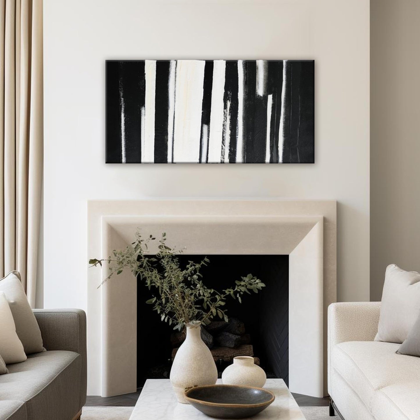 QSQ Black and White Abstract Wall Art Decor Modern Decorations Home Paintings Minimalist Stripes Artwork for Living Room Bedroom Office 20"40"