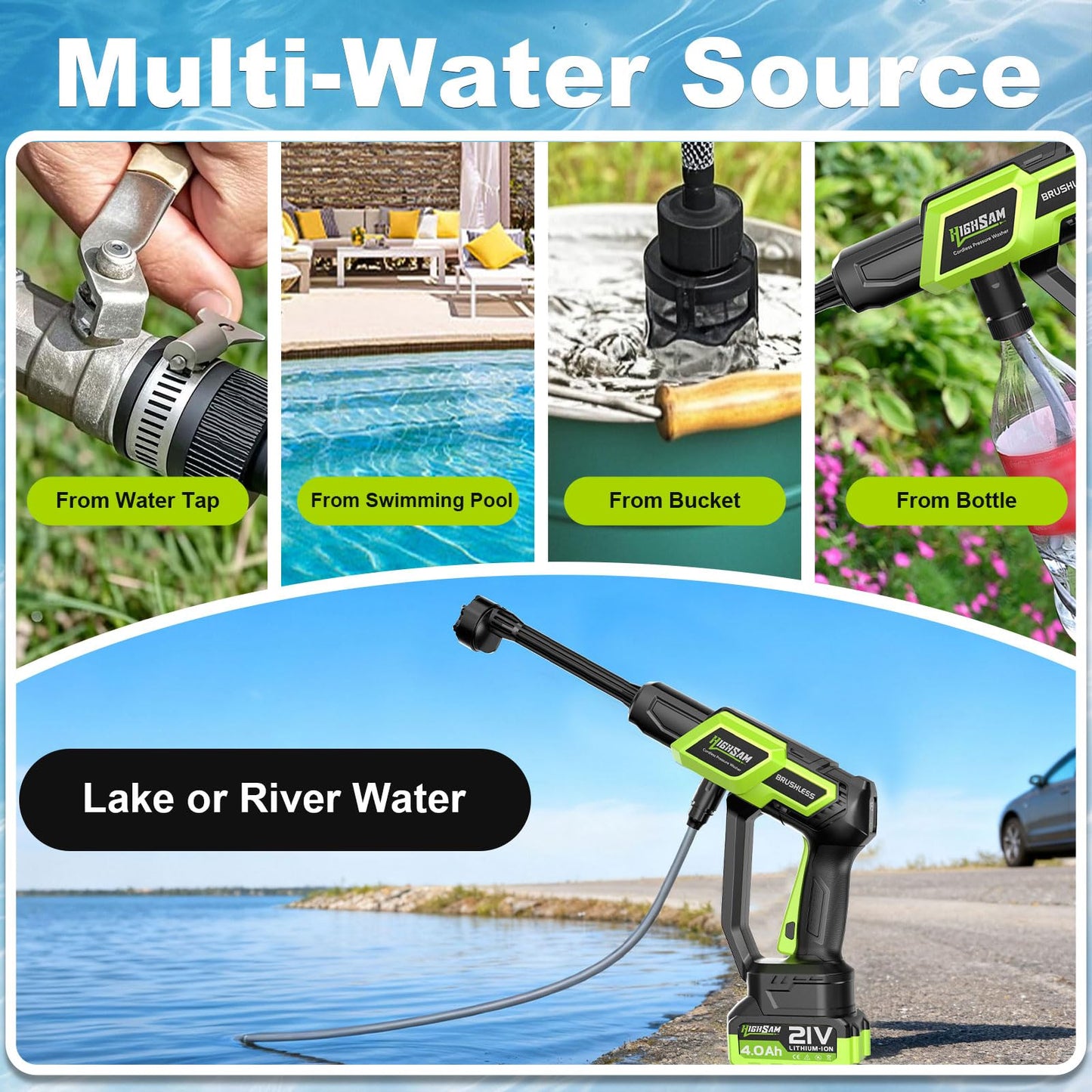 Cordless Pressure Washer 1500PSI 2.6GPM 400W Brushless Motor,Portable Electric Power Washer, 2 Batteries, Fast Charger, 6-in-1 Nozzle, Extension Rod, 16.4FT Hose & Storage Case for Car Home Cleaning