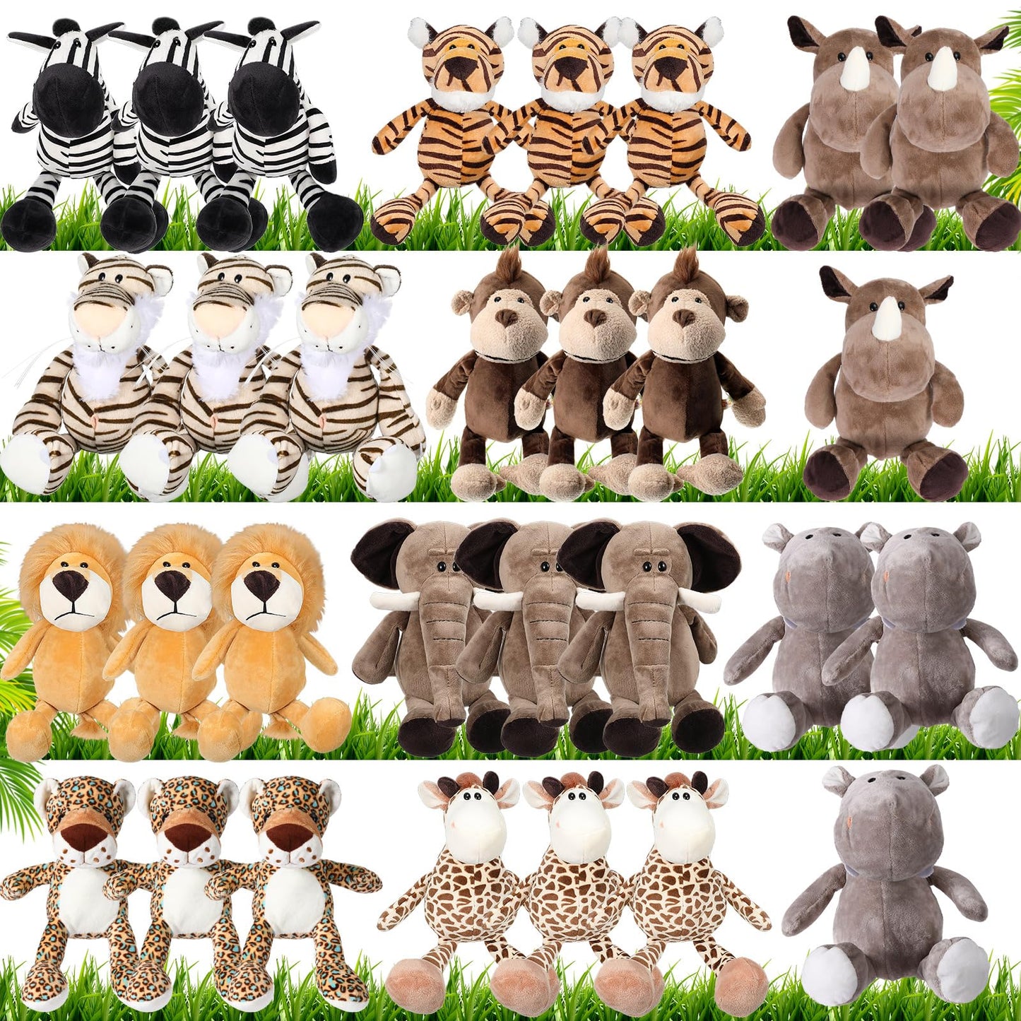 Foilswirl 40 Pcs Safari Forest Stuffed Animals Plush Jungle Themed Animals Toy Gift Elephant Giraffe Lion Tiger Monkey Rhinoceros Zebra Tiger for Baby Shower Party Favors Decoration (10 Styles)