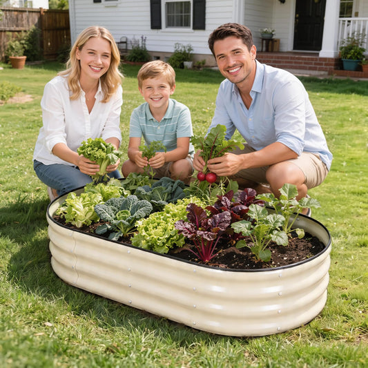 Galvanized Raised Garden Bed- Planter Garden Boxes Outdoor, Raised Beds for Gardening, 4x2x1ft Metal Garden Bed Kit for Vegetables Flower, Planter Raised Bed with Protective Tape & Tools.White-4pack