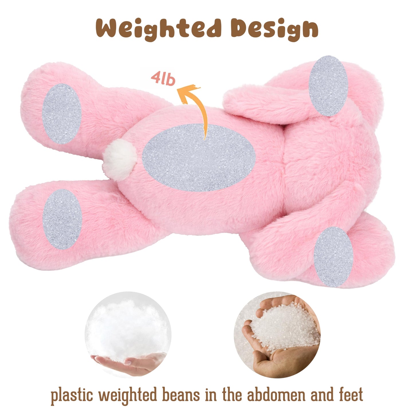 Mushymallow Weighted Easter Bunny Stuffed Animal Soft Weighted Rabbit Plushes Cute Pink Bunny Plush Toy Birthday Easter Gifts for Kids Boys Girls Adults (20" 4 lbs)