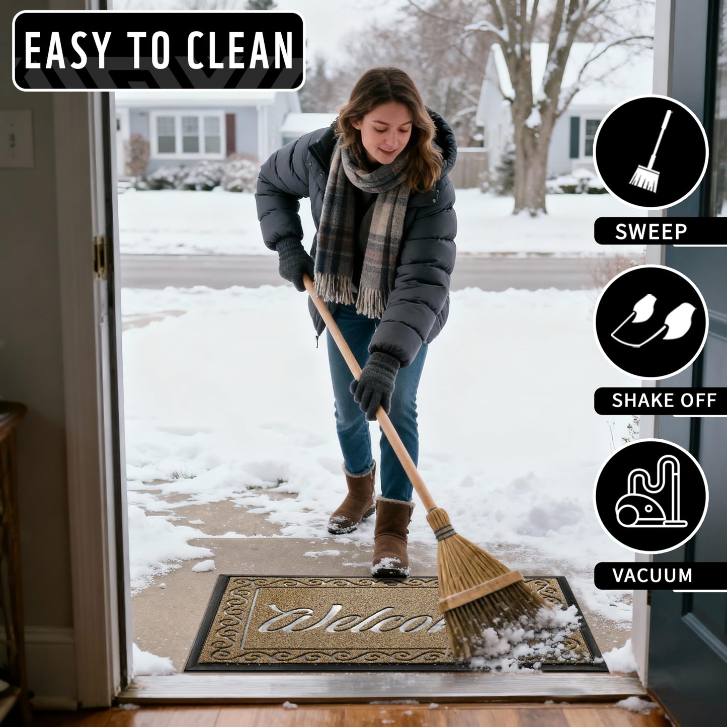 Yimobra Welcome Front Door Mat, Heavy Duty Easy Clean Doormat Indoor Outdoor, Waterproof Quick Dry Floor Mat for Home, Garage, Hign Traffic Areas, Non Slip, Low Profile, 29.5X17 Inches, Beige Brown
