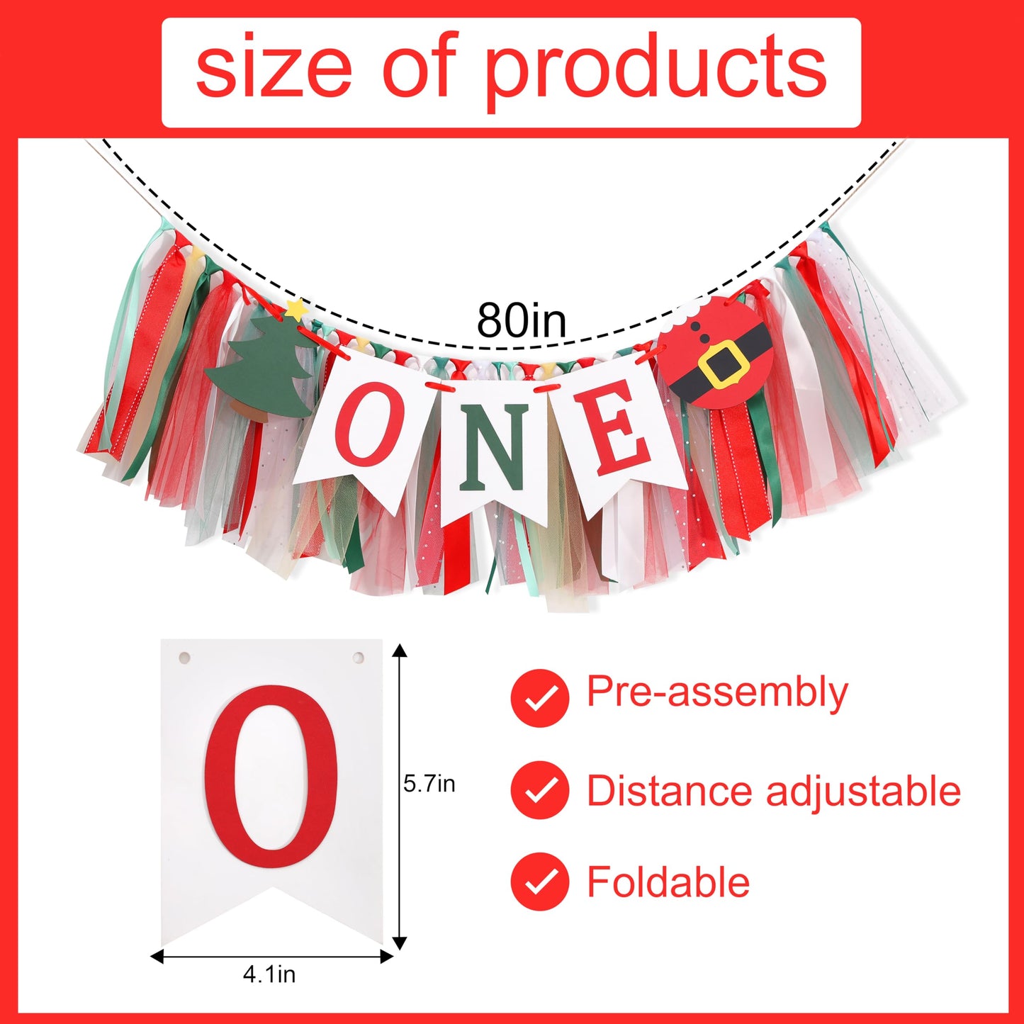 Christmas 1st Birthday High Chair Banner - My First Christmas Highchair Banner, Best Christmas Tree One Birthday Party Supplies, Santa Party Decorations for Baby, Holiday Cake Smash Photo Props