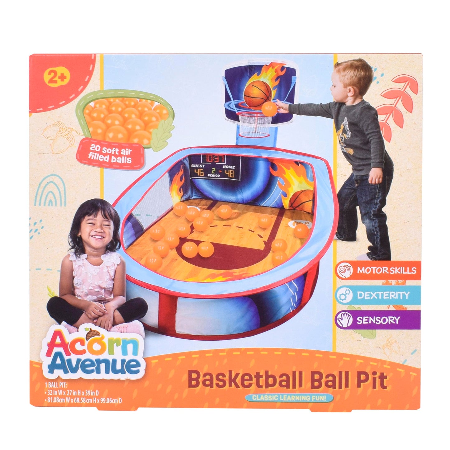 Large Basketball Sport Pop Up Ball Tent with Basketball Hoop and 20 Soft Balls for Toddler Kids, Folds for Easy Storage