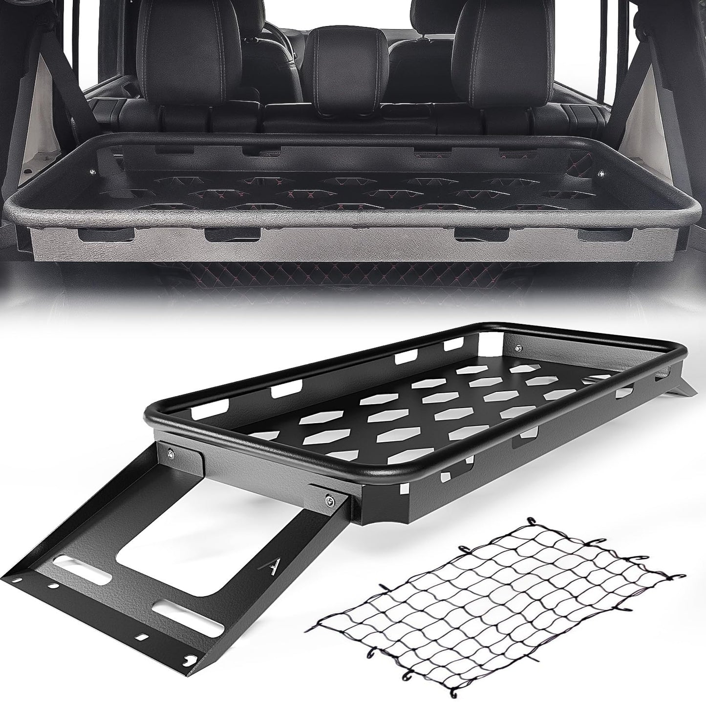 YZONA Rear Trunk Cargo Storage Rack Compatible for 2007-2026 Jeep Wrangler JK JKU & JL JLU Unlimited 4 Door Hardtops, Interior Luggage Rack Shelf for Camping Gear (350 LBS)