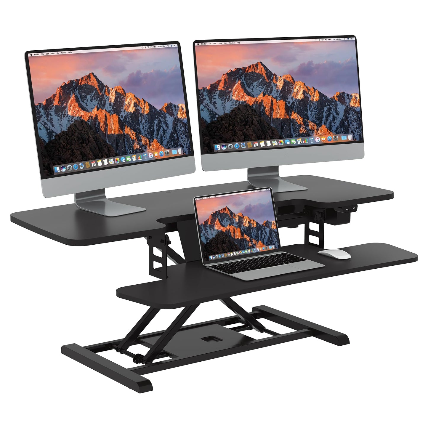 SANODESK 42" Electric Standing Desk Converter, Height Adjustable Riser for Office Home,Dual Monitor and Laptop Workstation with Large Keyboard Tray, Black Color