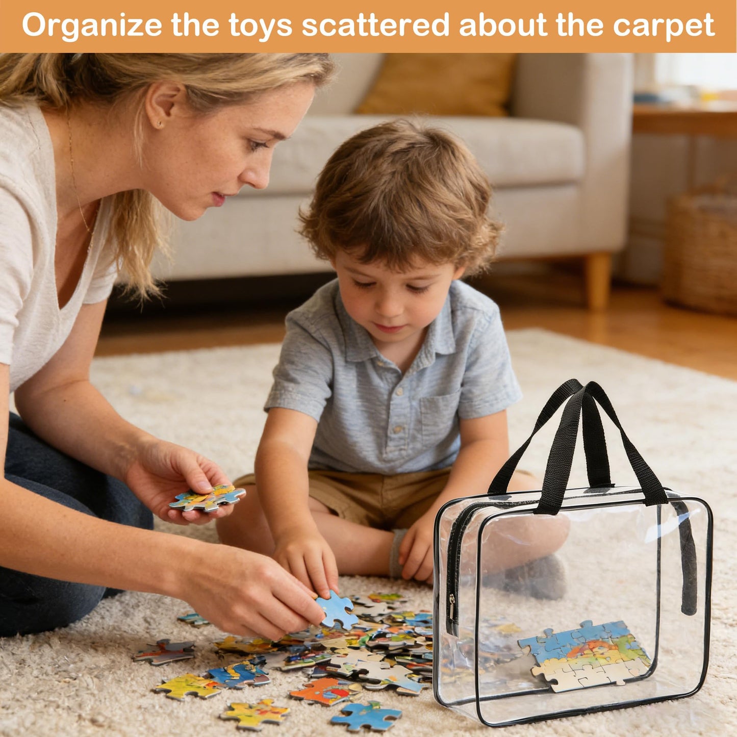 6 Packs Extra Large Toy Storage Bags with Zipper, Reusable Clear PVC Toy Organizer Bag with Labels for Blocks, 11.8″×8.6″×3.9″ Travel Waterproof Organizer Bags for Puzzles, Plastic Toy Container